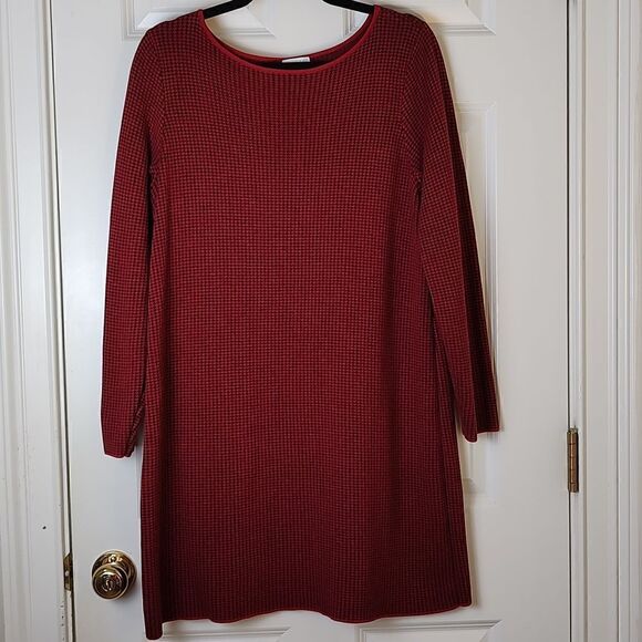 J.Jill Cotton Knit Blue & Red Houndstooth Dress Long Sleeve Size M - Picture 1 of 9